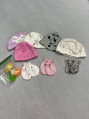 Baby Girl Newborn Accessories Lot Hats Mittens & Pacifiers 12 Pieces
